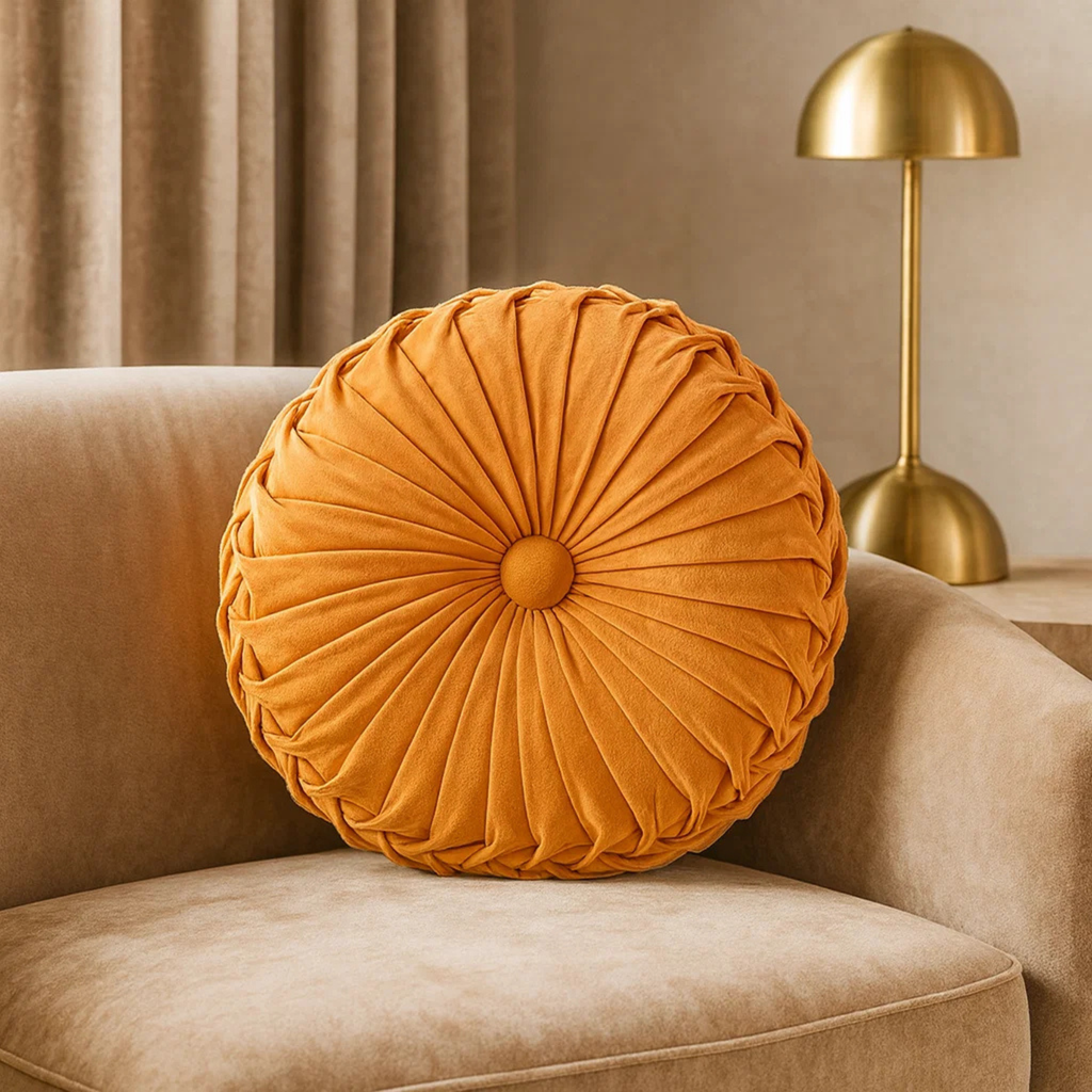 Pleated Velvet Round Throw Pillow