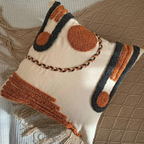 Boho Style Decorative Throw Pillow with Geometric Embroidery