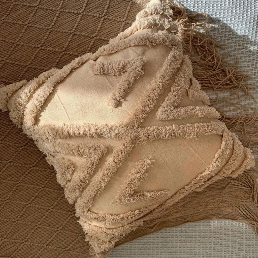 Boho Style Decorative Throw Pillow with Geometric Embroidery