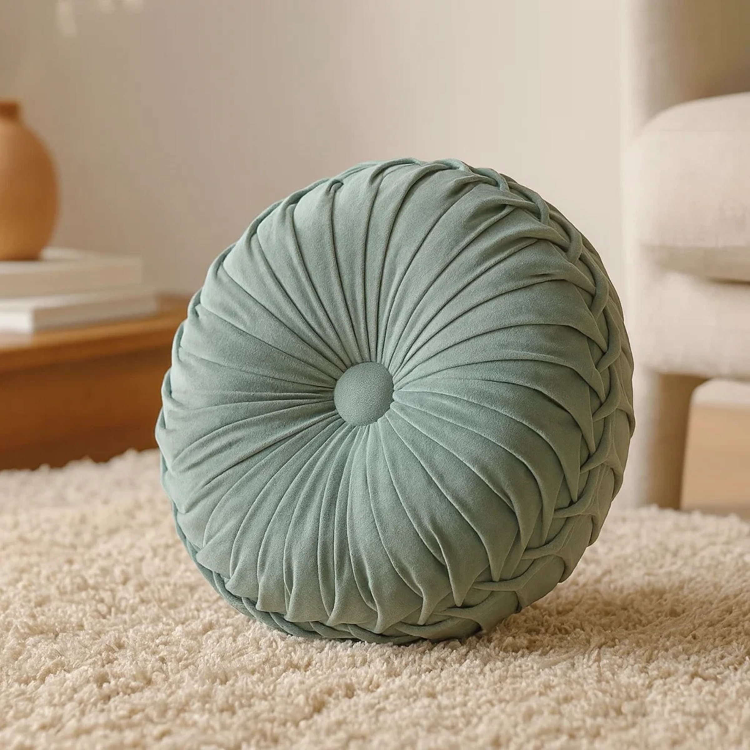 Pleated Velvet Round Throw Pillow
