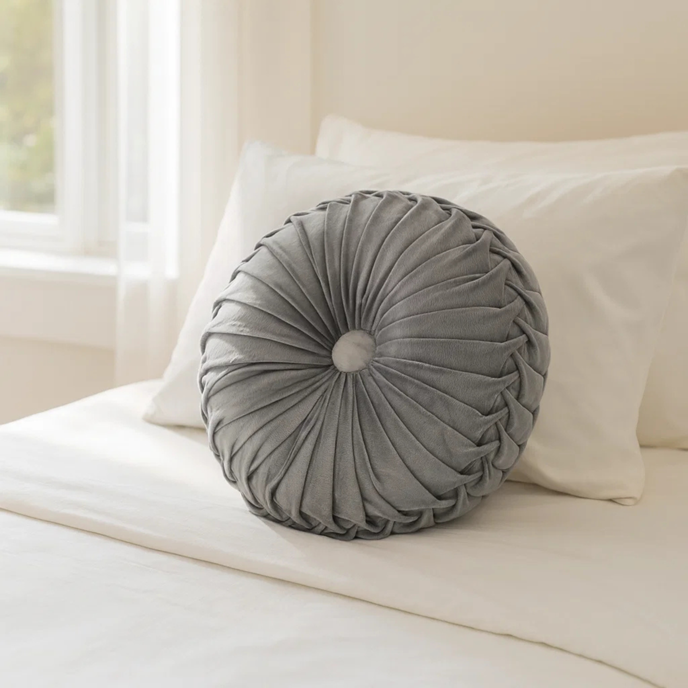 Pleated Velvet Round Throw Pillow