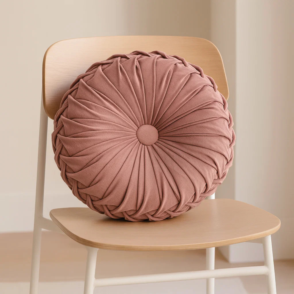 Pleated Velvet Round Throw Pillow