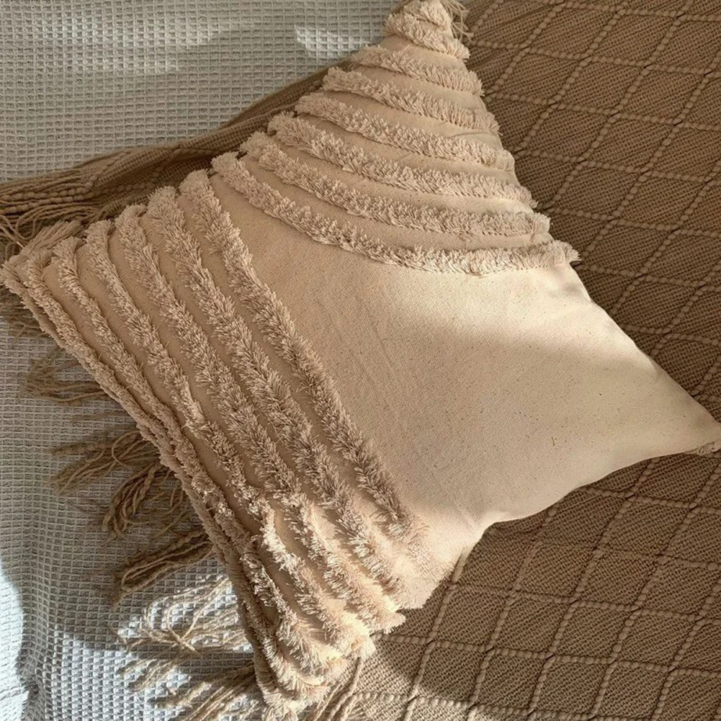 Boho Style Decorative Throw Pillow with Geometric Embroidery
