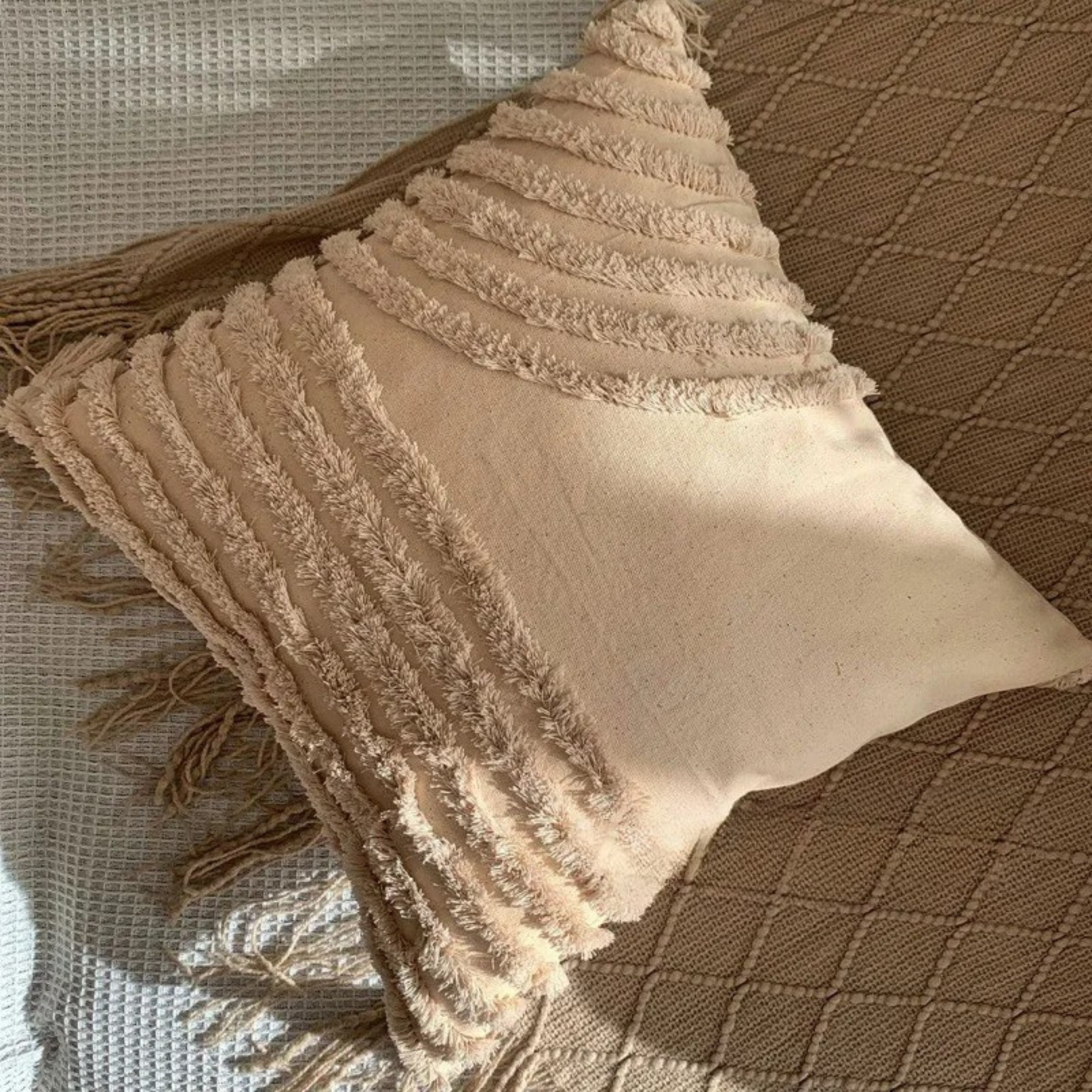 Boho Style Decorative Throw Pillow with Geometric Embroidery