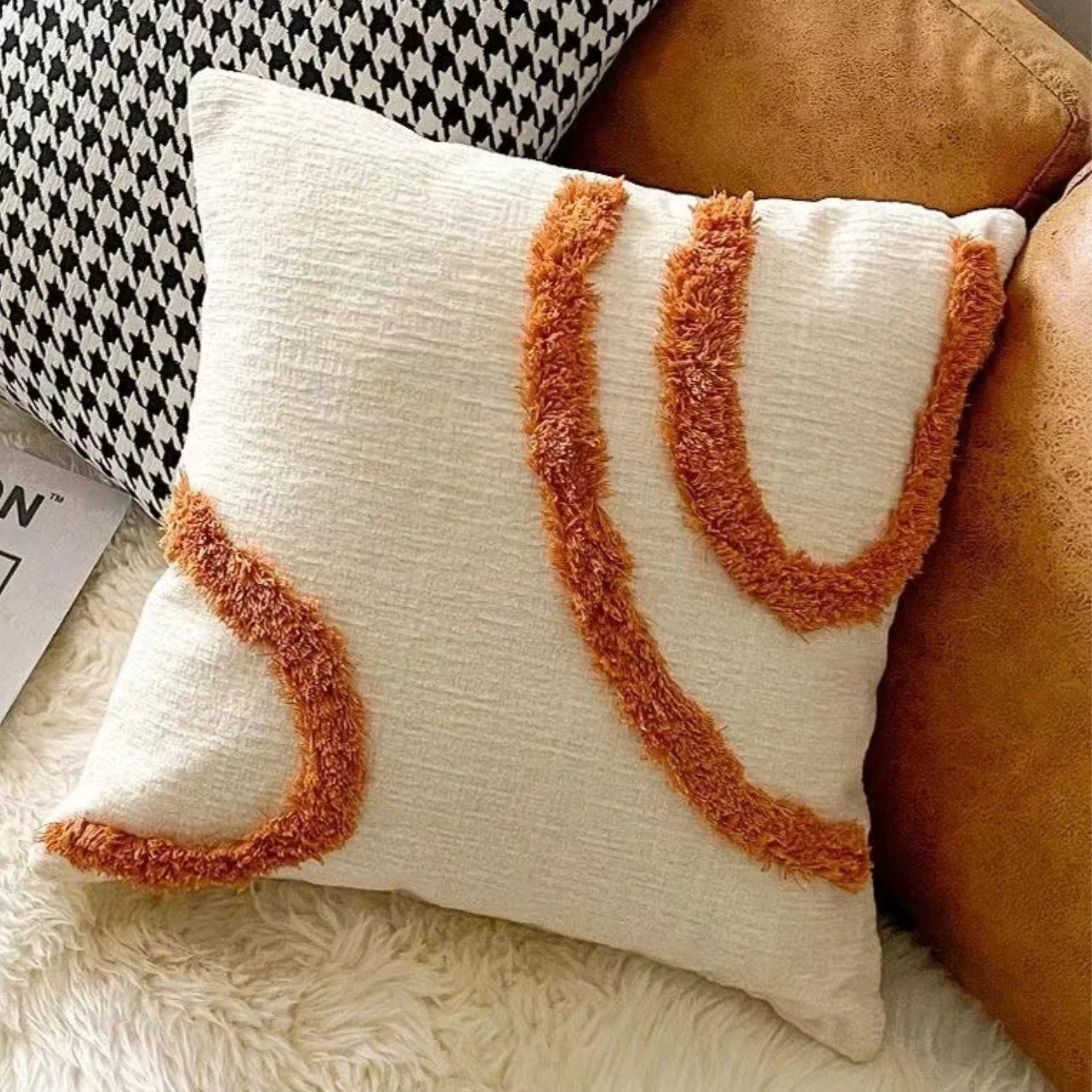 Boho Style Decorative Throw Pillow with Geometric Embroidery