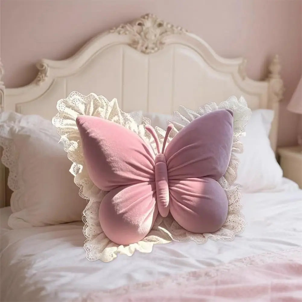 Decorative Throw Pillow 3D Butterfly Design Velvet Fabric 0