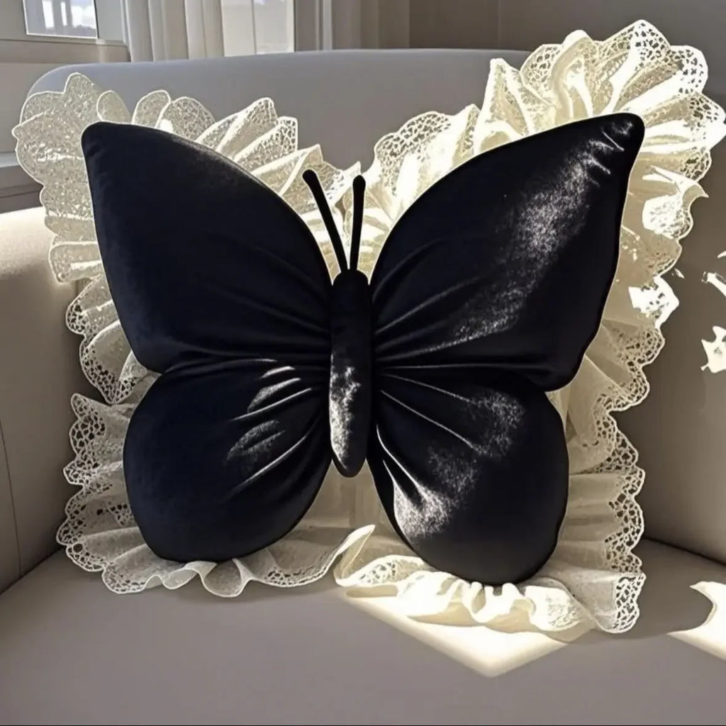 Decorative Throw Pillow 3D Butterfly Design Velvet Fabric 11