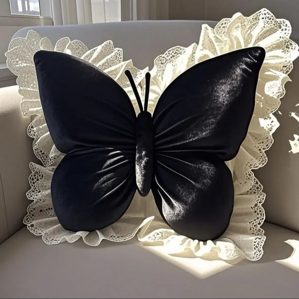 Decorative Throw Pillow 3D Butterfly Design Velvet Fabric 11