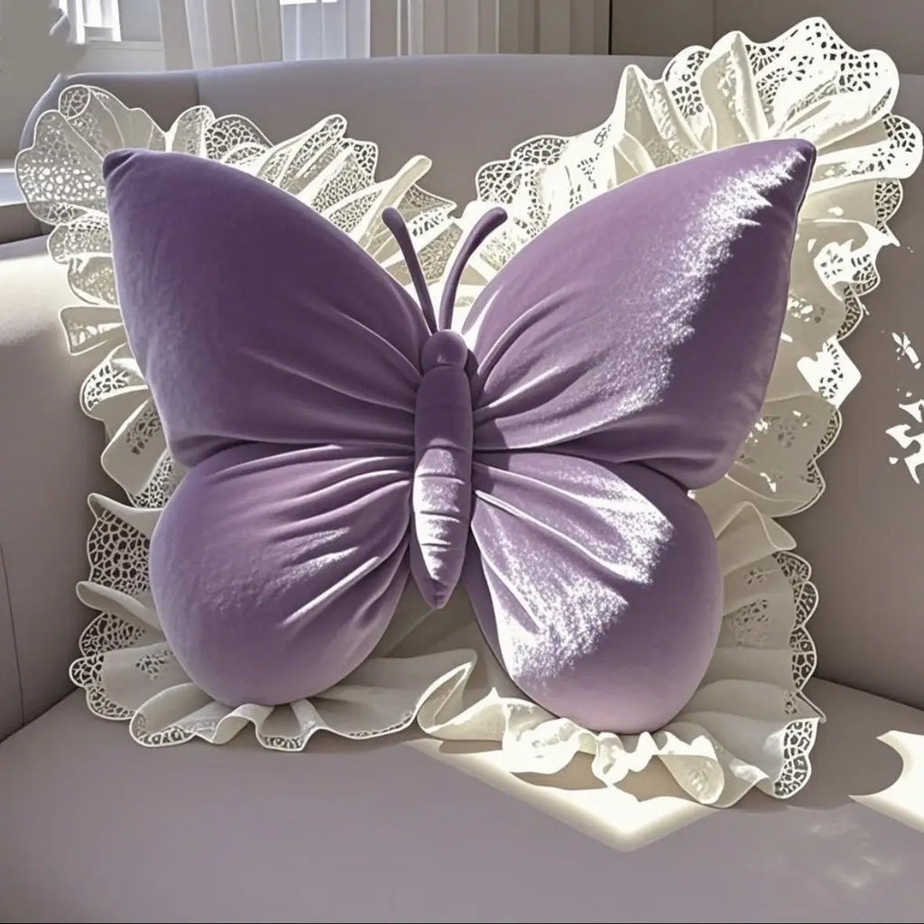 Decorative Throw Pillow 3D Butterfly Design Velvet Fabric 8